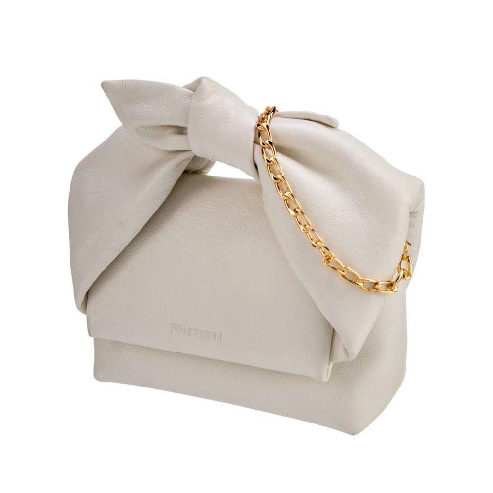 JW Anderson Ivory Bow Clutch with Gold Chain